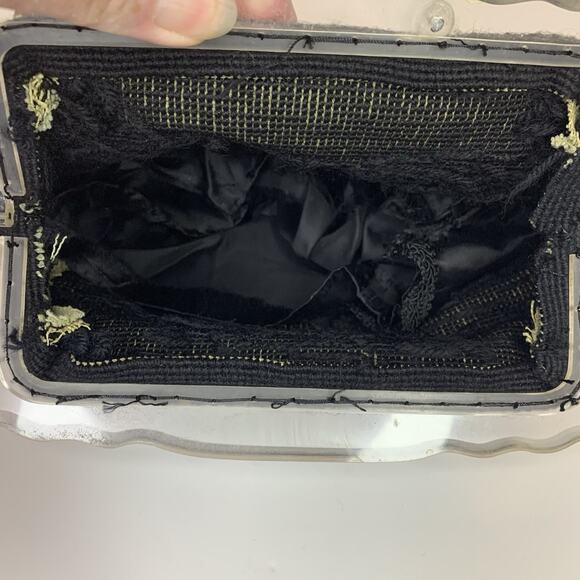 Vtg Needlepoint Purse Handbag Floral Tapestry Acrylic Lucite Close Chain 1950s - Picture 9 of 13